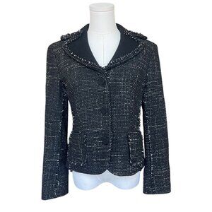 Ann Taylor Tweed Cropped Wool Blazer Size 6P Textured Boucle Office Preppy Black